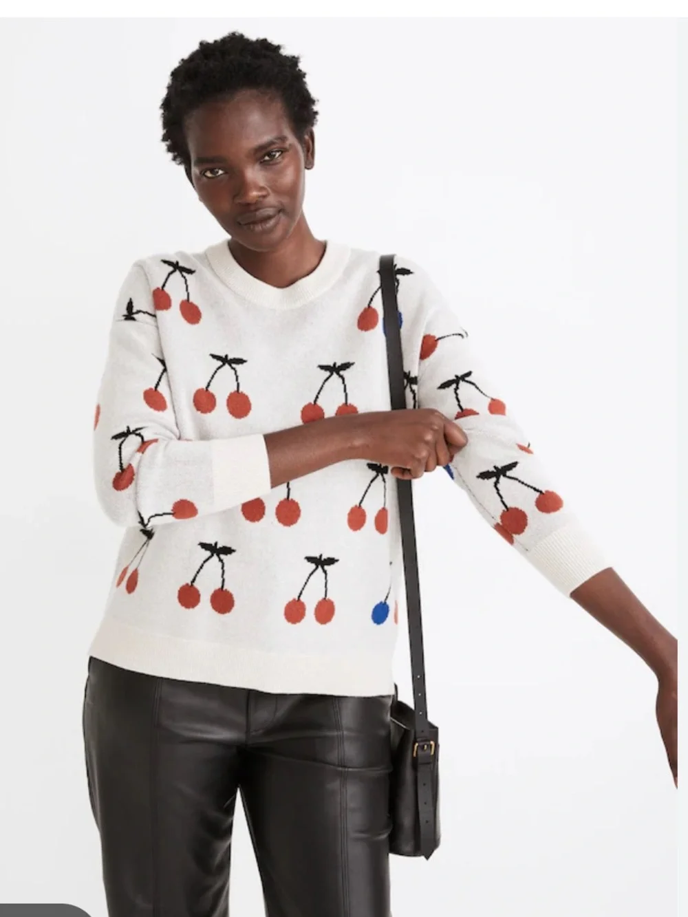 Madewell women’s Cherry jacquard Gray Crewneck pullover Sweater wool blend
